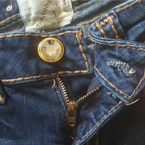 LA Idol embellished Jeweled distressed Stretchy Dark Wash Jeans Women’s Size 1 - Picture 6 of 15